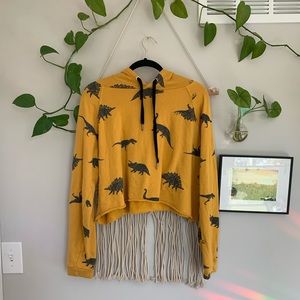 Yellow dinosaur cropped sweatshirt hoodie